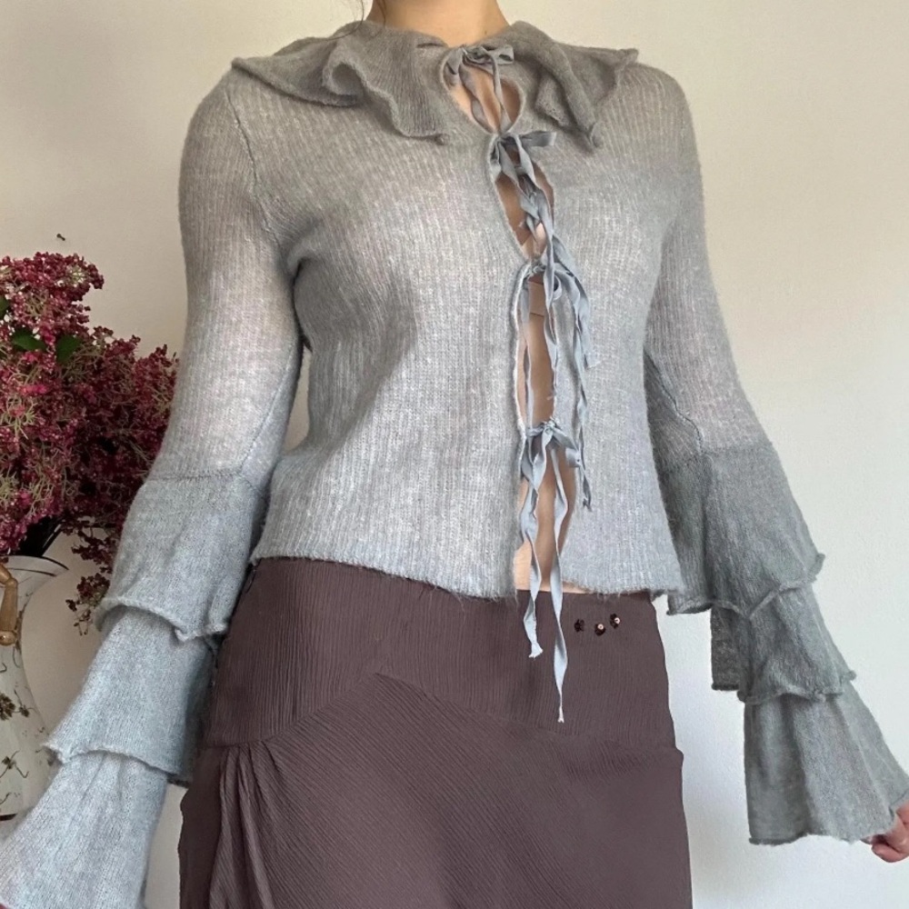 NWT Zara Woman RUFFLED ALPACA AND FELT TEXTURE BLEND CARDIGAN Sweater Top Size S